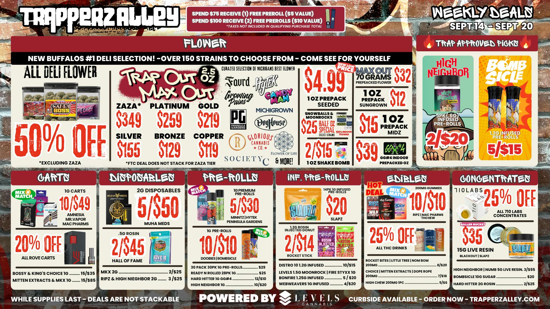 Trapperz Alley - New Buffalo $4.99 PREPACK OZ + 50% OFF DELI -OVER 150 STRAINS!