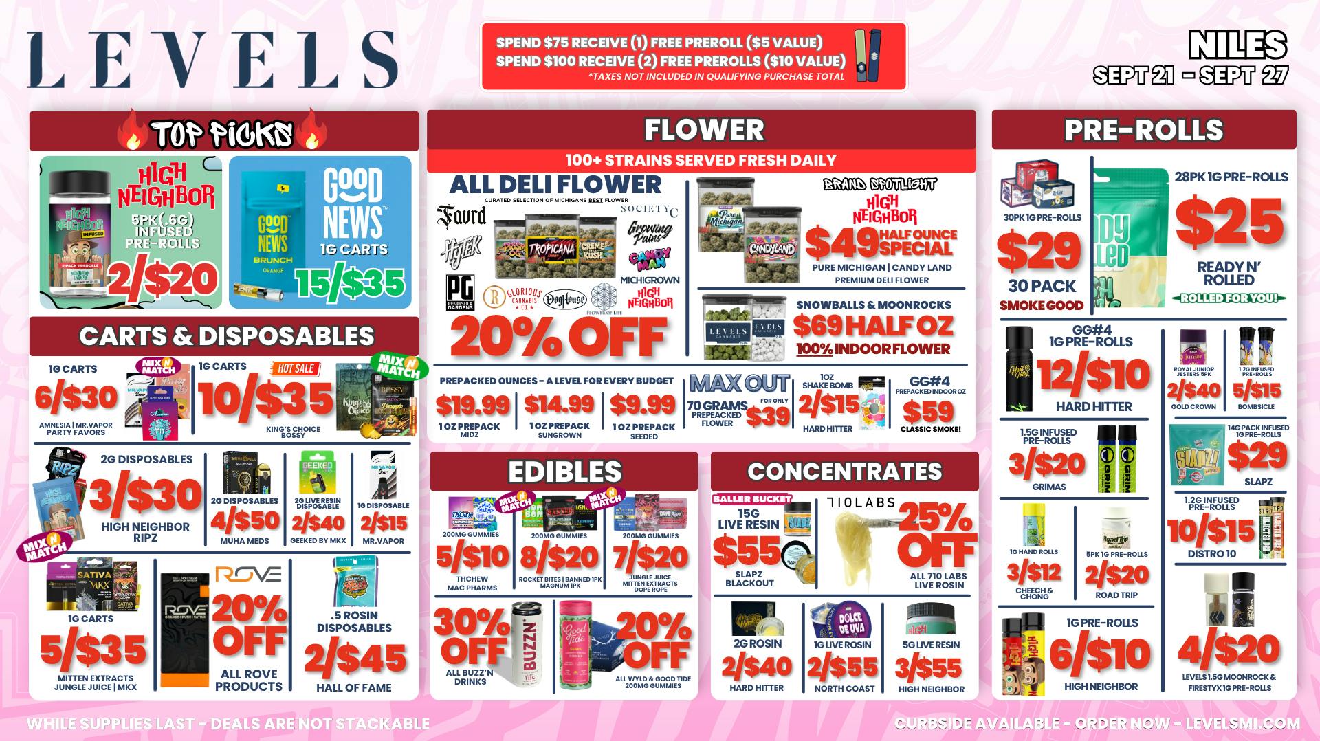 Levels Cannabis - Niles 20% OFF DELI - OVER 100+ STRAINS TO CHOOSE FROM!