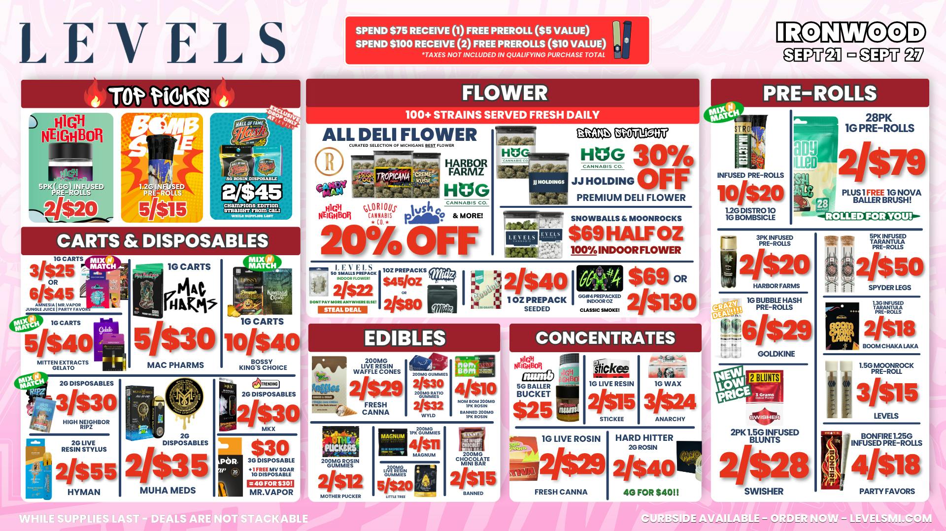 Levels Cannabis - Ironwood 20% OFF DELI FLOWER - LARGEST SELECTION IN THE UP!
