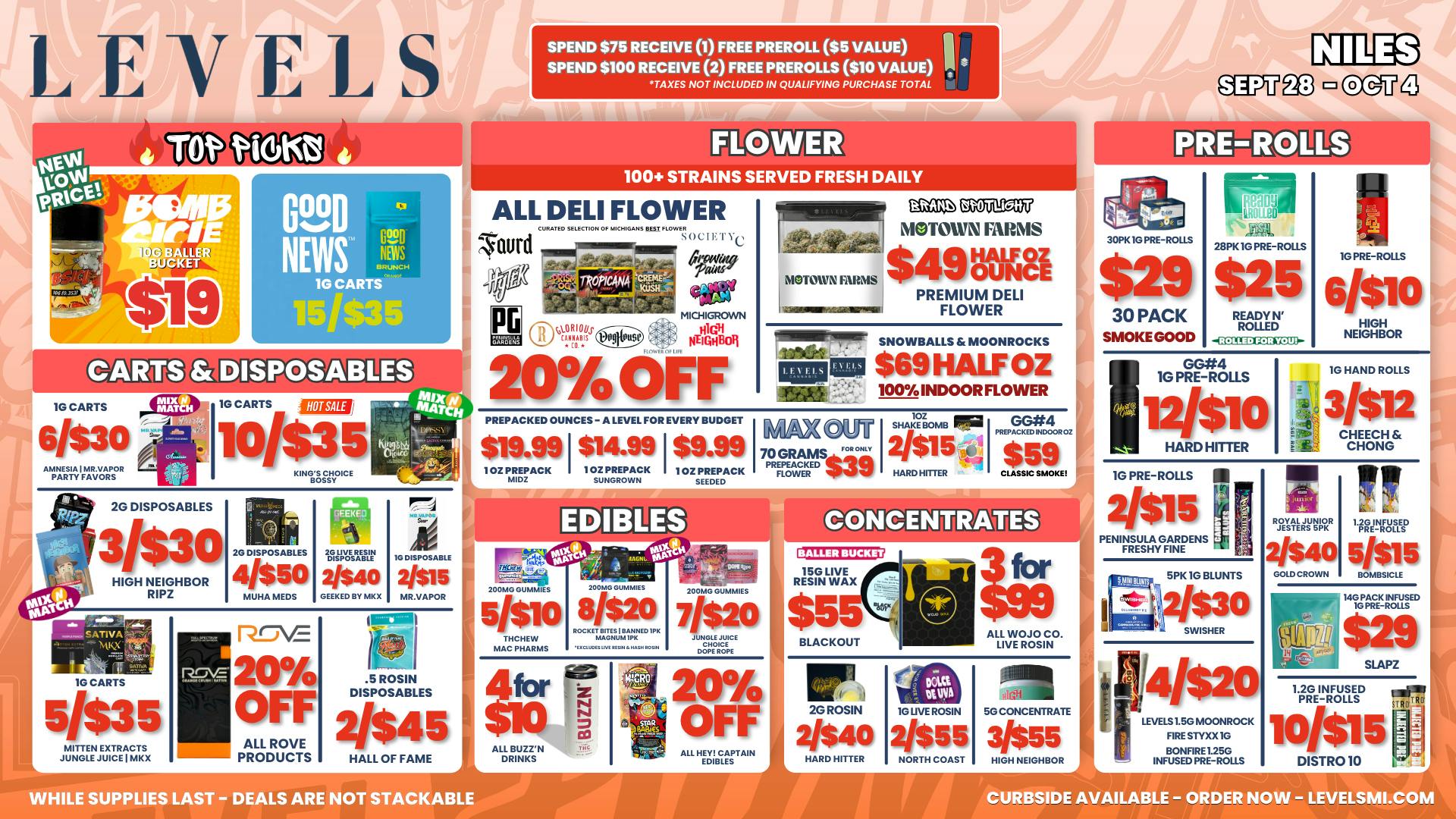 Levels Cannabis - Niles 20% OFF DELI - OVER 100+ STRAINS TO CHOOSE FROM!
