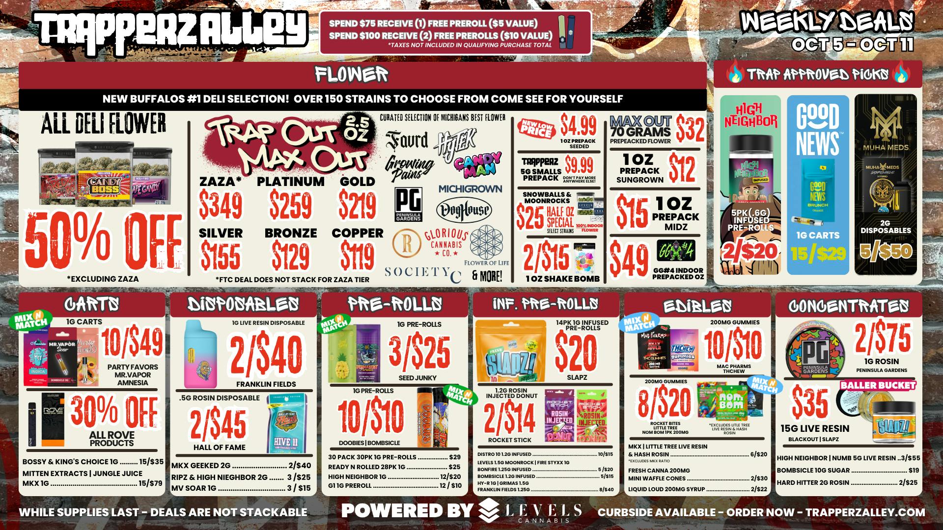 Trapperz Alley - New Buffalo $4.99 PREPACK OZ + 50% OFF DELI -OVER 150 STRAINS!