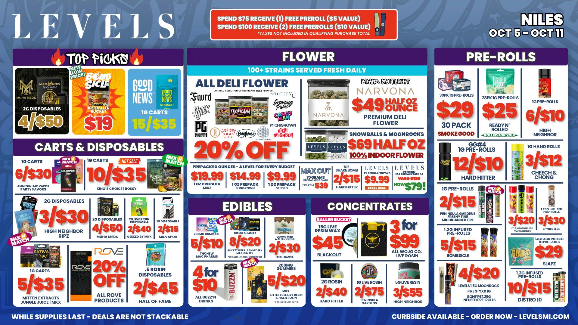 Levels Cannabis - Niles 20% OFF DELI - OVER 100+ STRAINS TO CHOOSE FROM!
