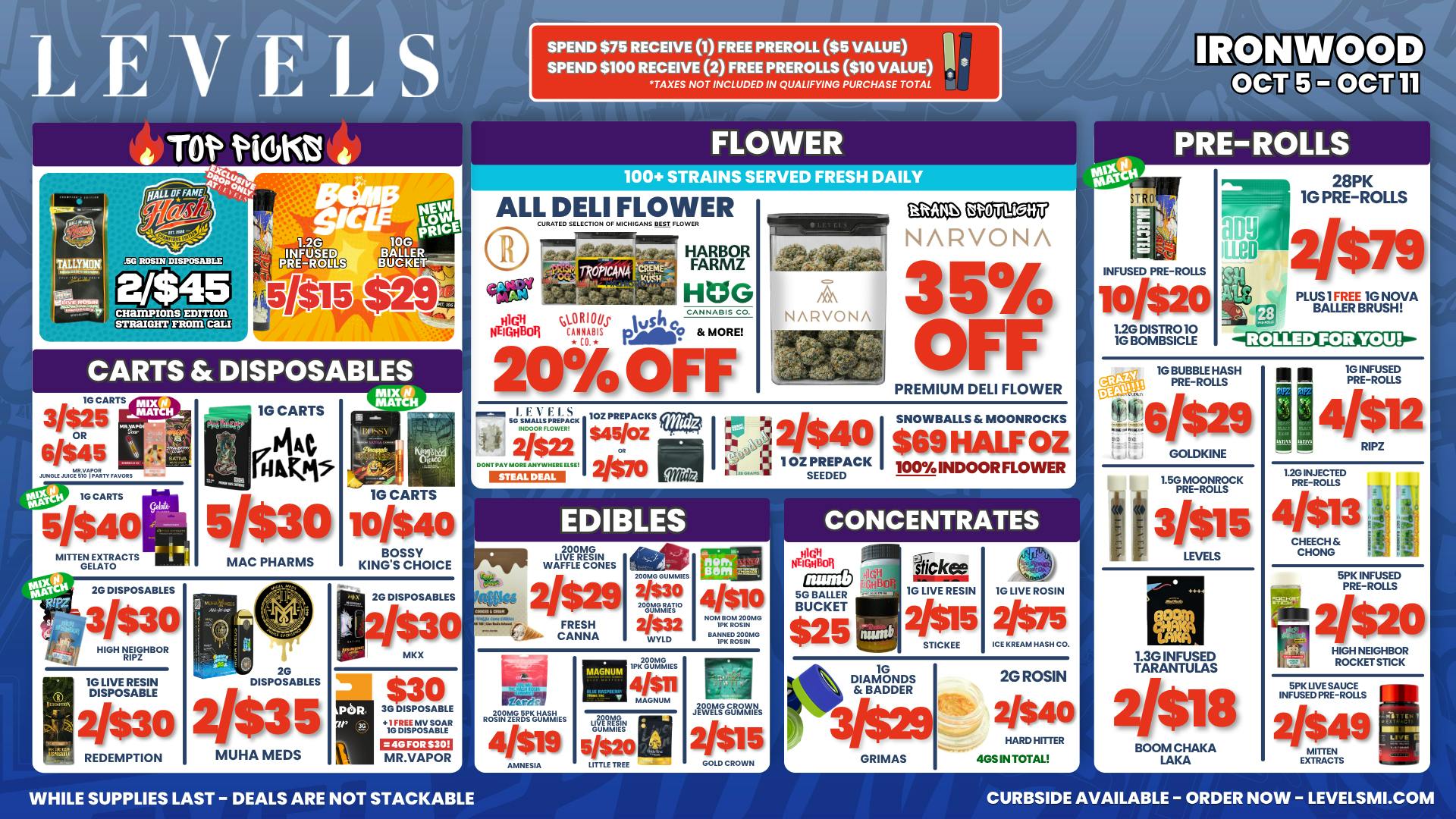 Levels Cannabis - Ironwood 20% OFF DELI FLOWER - LARGEST SELECTION IN THE UP!