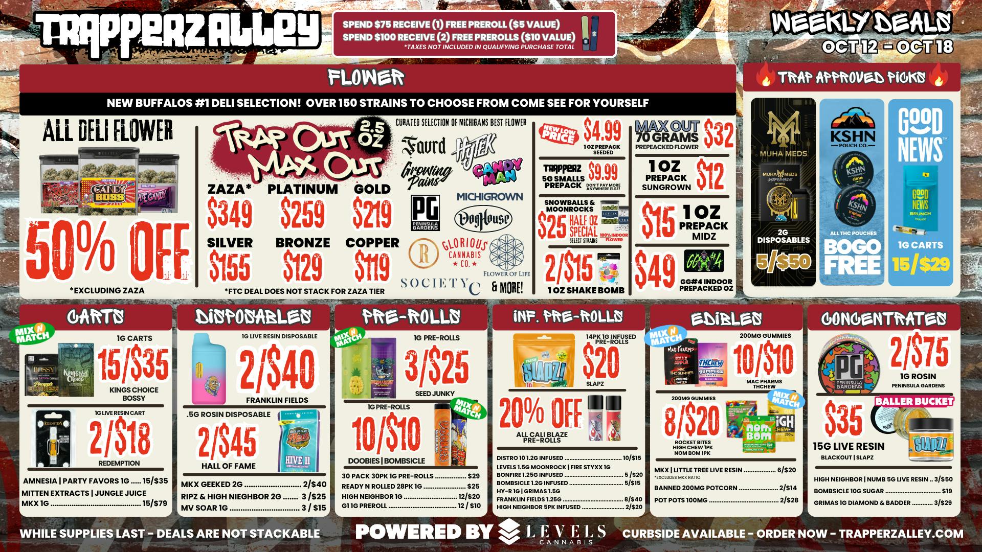Trapperz Alley - New Buffalo $4.99 PREPACK OZ + 50% OFF DELI -OVER 150 STRAINS!