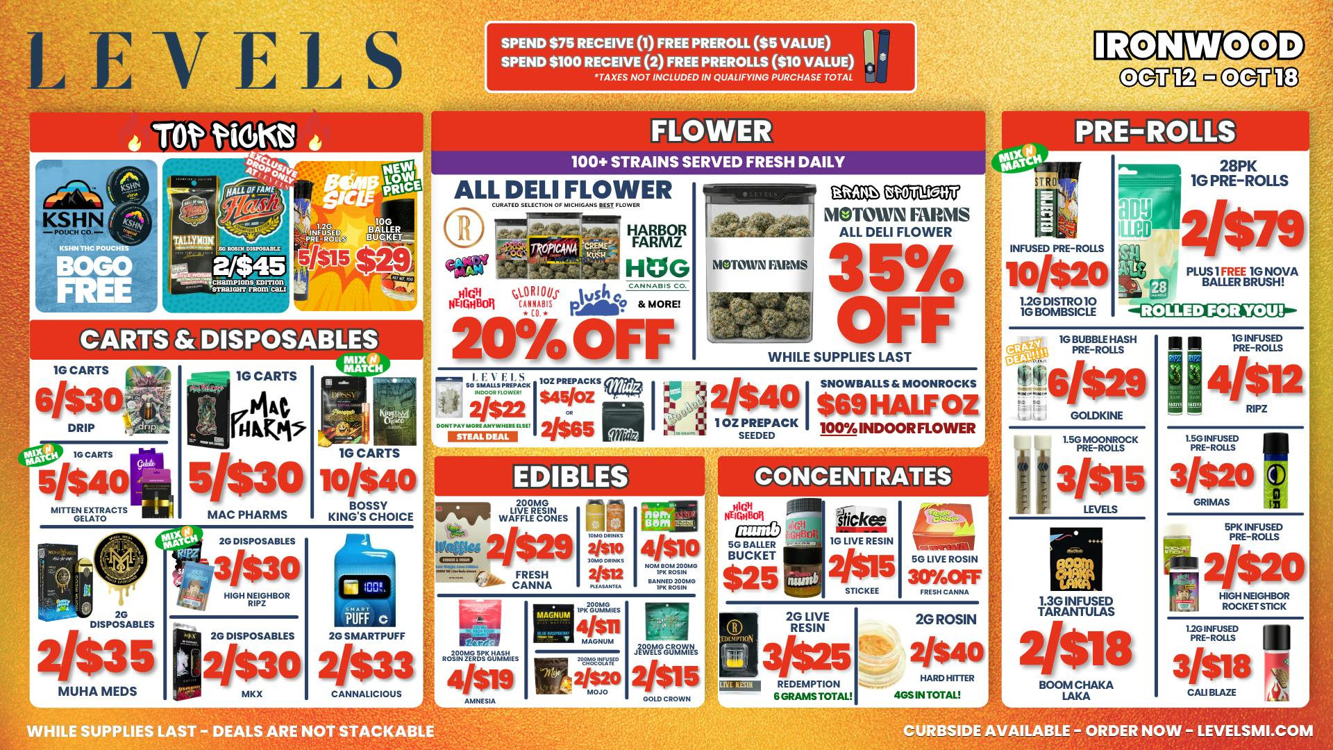 Levels Cannabis - Ironwood 20% OFF DELI FLOWER - LARGEST SELECTION IN THE UP!