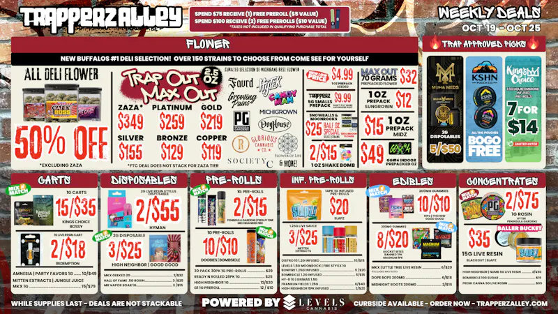 Trapperz Alley - New Buffalo $4.99 PREPACK OZ + 50% OFF DELI -OVER 150 STRAINS!