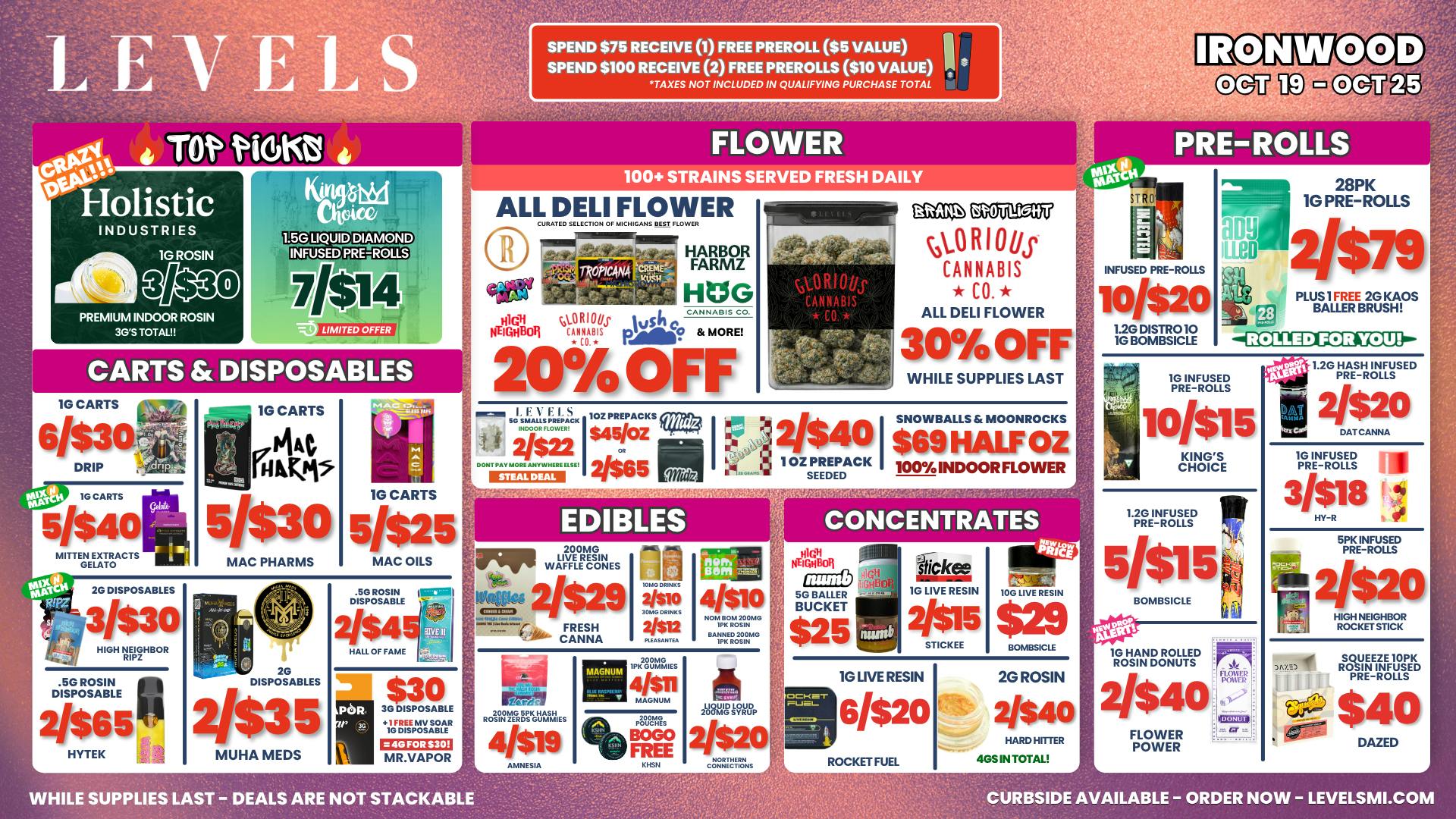 Levels Cannabis - Ironwood 20% OFF DELI FLOWER - LARGEST SELECTION IN THE UP!