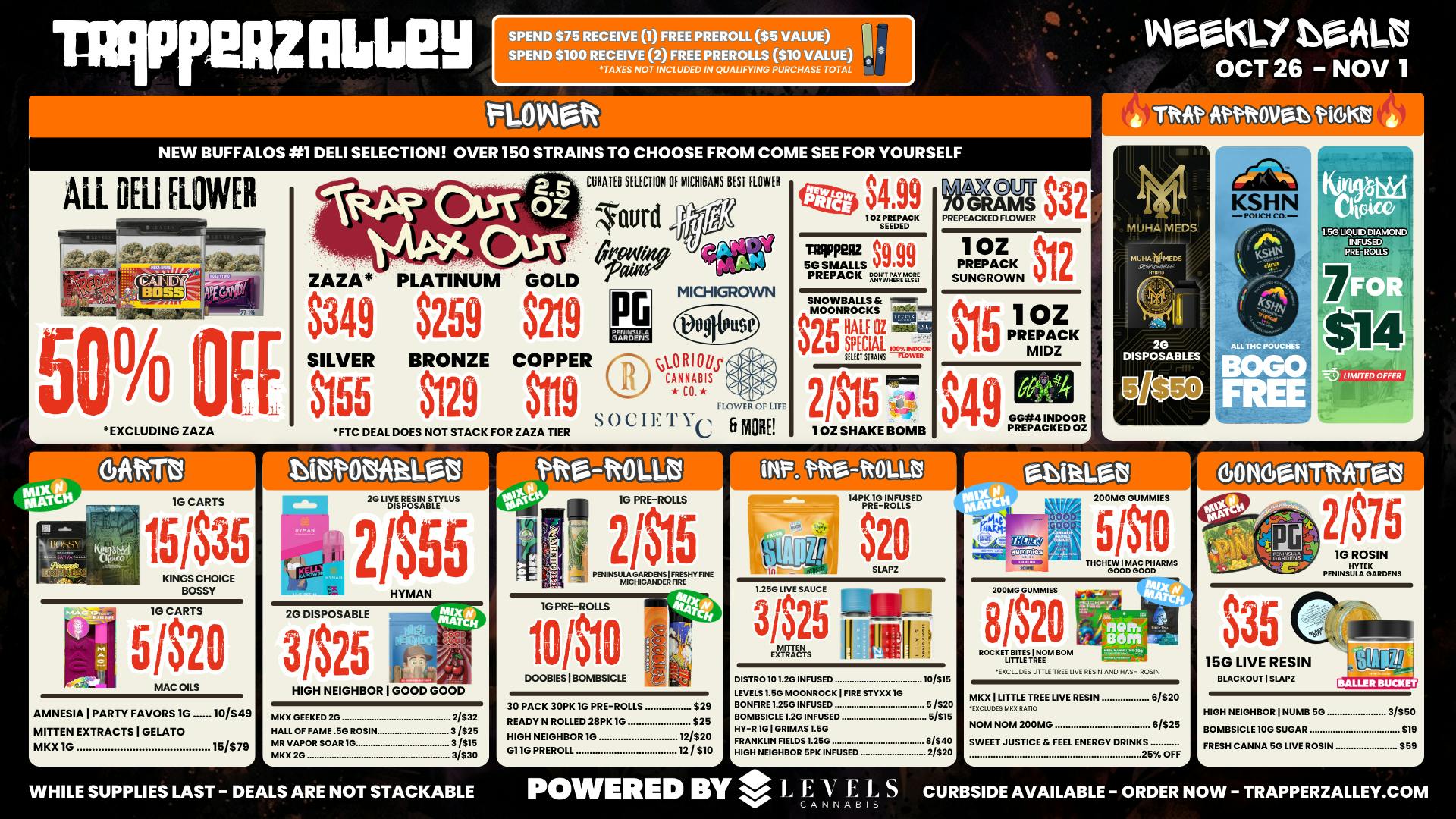 Trapperz Alley - New Buffalo $4.99 PREPACK OZ + 50% OFF DELI -OVER 150 STRAINS!