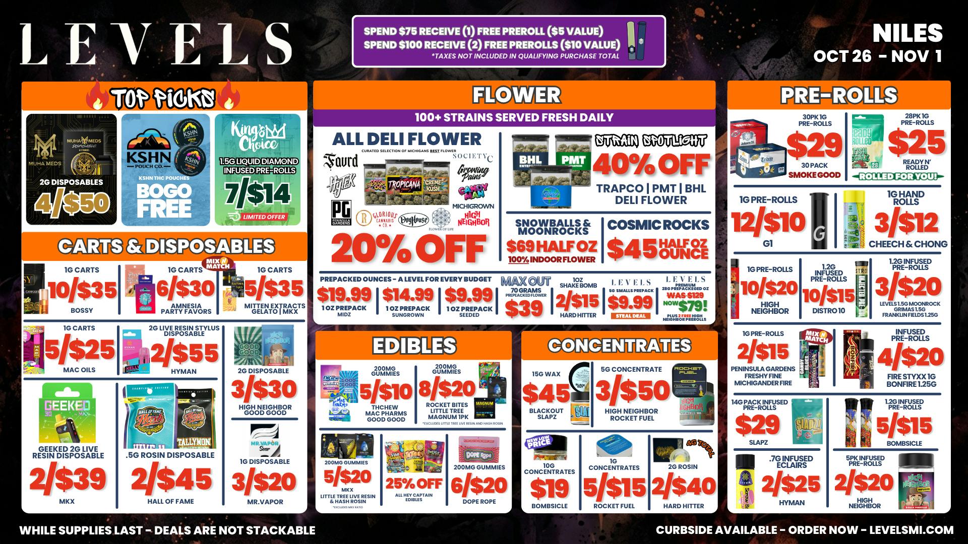 Levels Cannabis - Niles 20% OFF DELI - OVER 100+ STRAINS TO CHOOSE FROM!