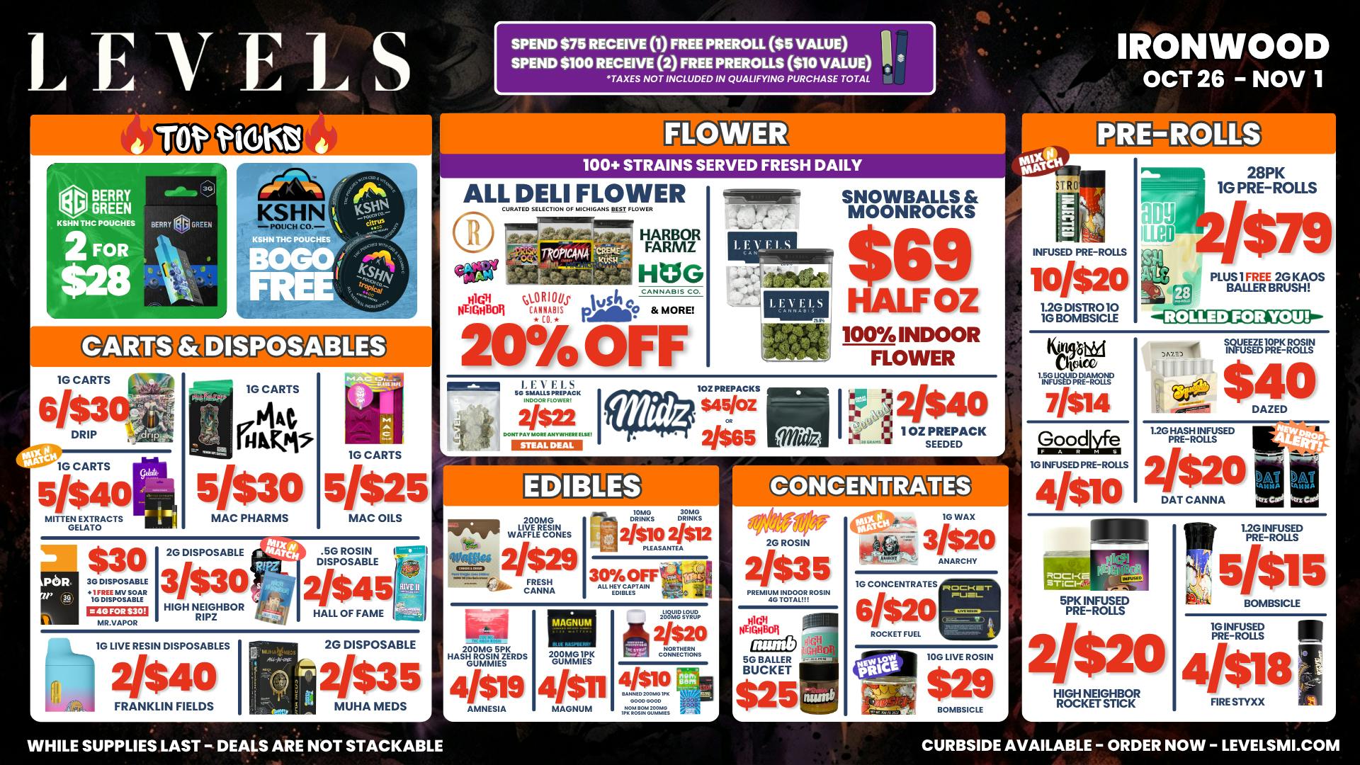 Levels Cannabis - Ironwood 20% OFF DELI FLOWER - LARGEST SELECTION IN THE UP!