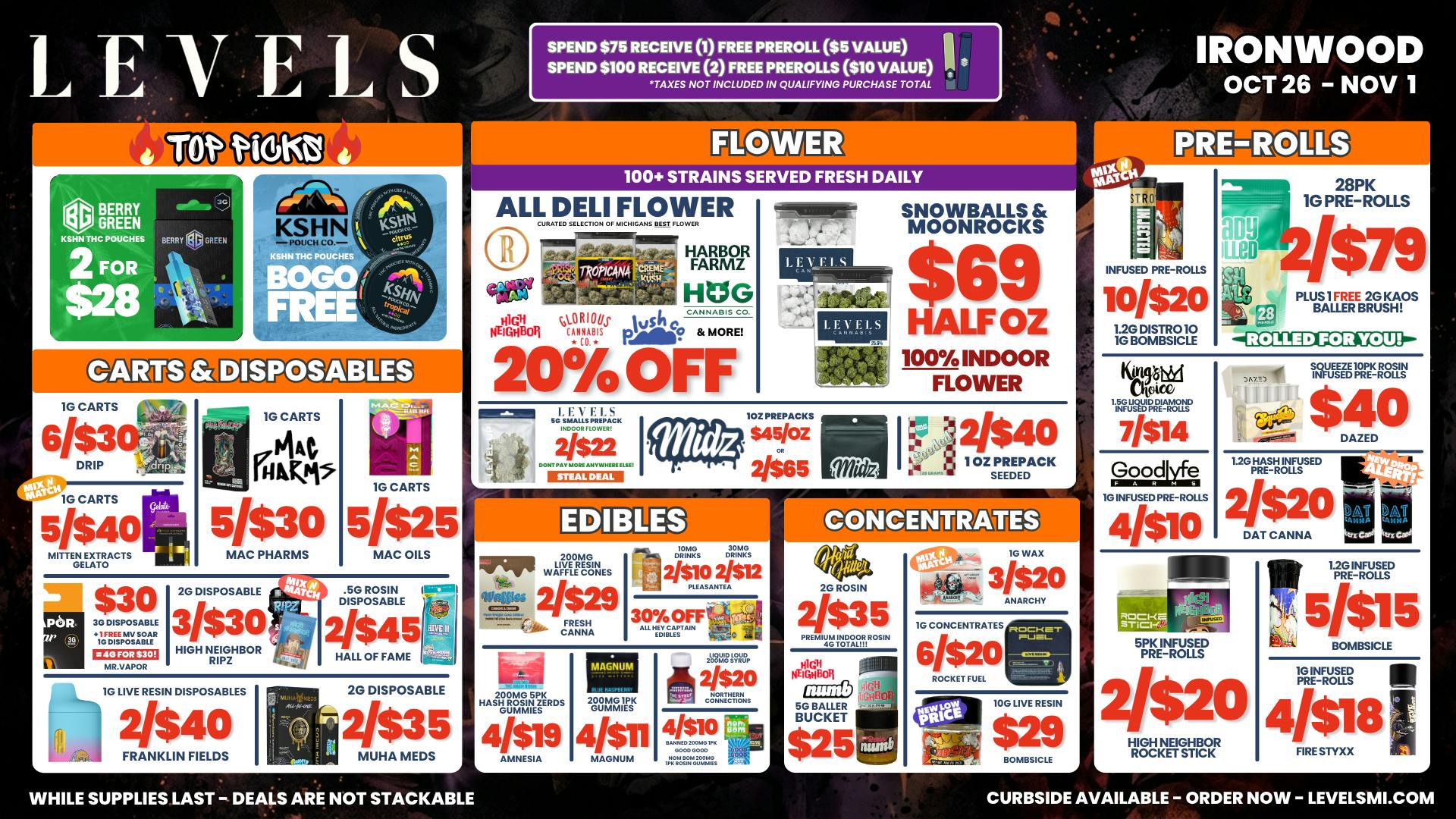 Levels Cannabis - Ironwood 20% OFF DELI FLOWER - LARGEST SELECTION IN THE UP!
