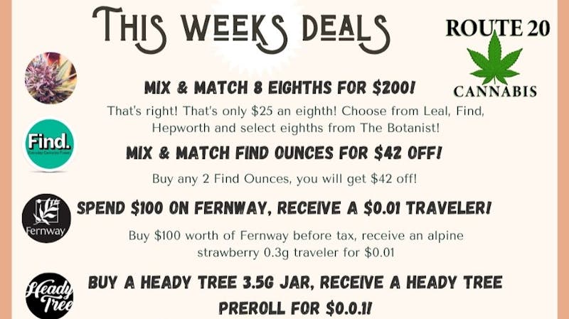 Route 20 Cannabis WEEKLY SPECIALS!