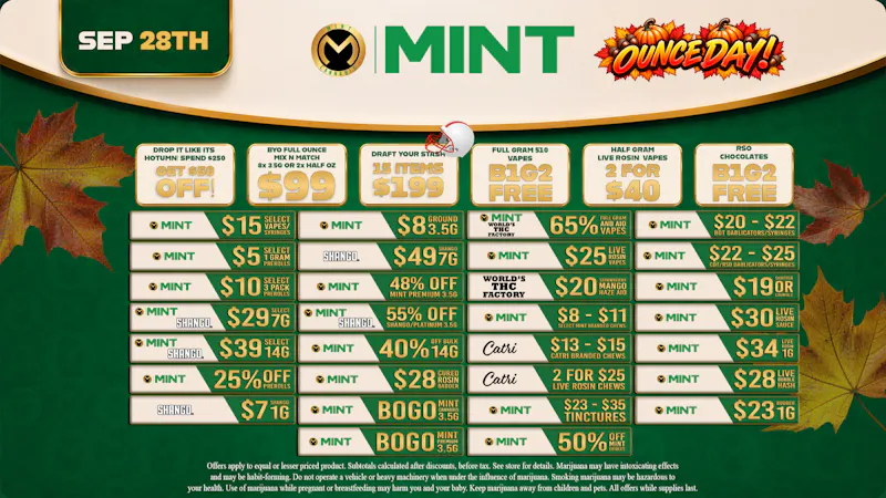 Mint Cannabis - Orlando 09.28.26 Specials