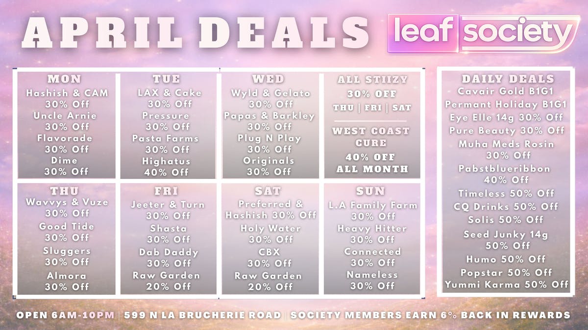 Leaf Society April Deals – Daily Specials + 6% Back All Month