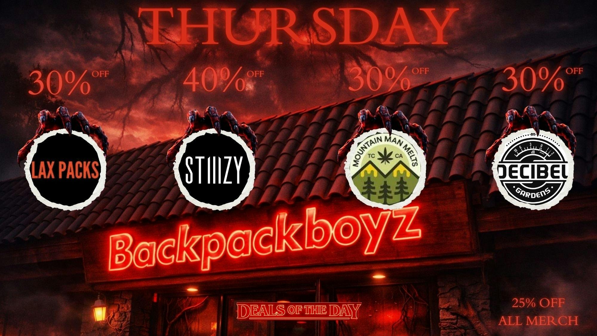 Backpack Boyz San Bernardino 30% OFF LAX, MOUNTAIN MAN & DECIBEL G – Thursdays!