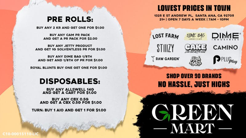 Green Mart BOGO PRE-ROLLS & DISPOSABLES