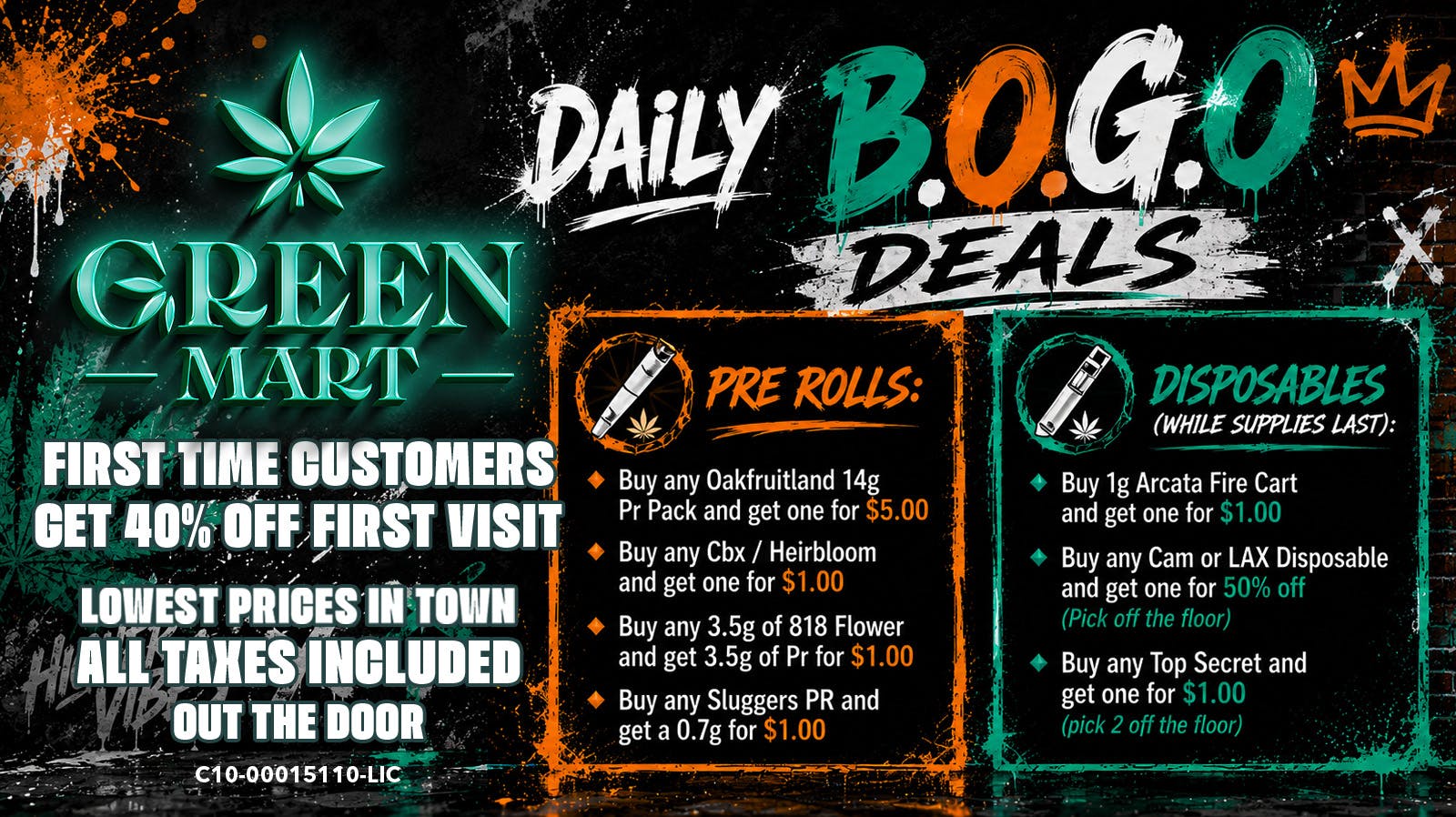 Green Mart BOGO Deals On Pre Rolls and Disposables