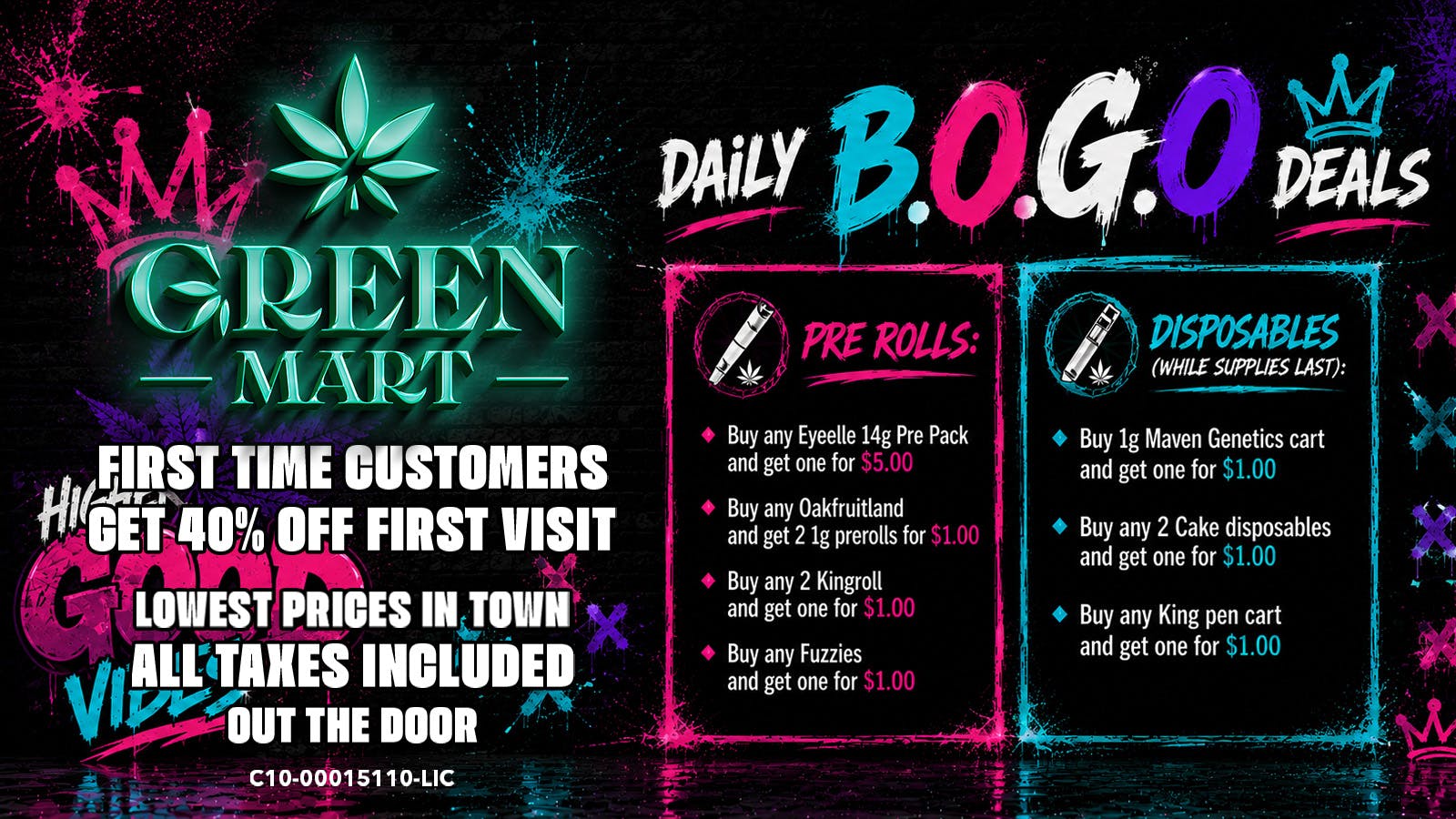 Green Mart BOGO Deals On Pre Rolls and Disposables