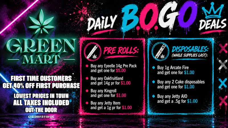Green Mart BOGO Deals On Pre Rolls and Disposables