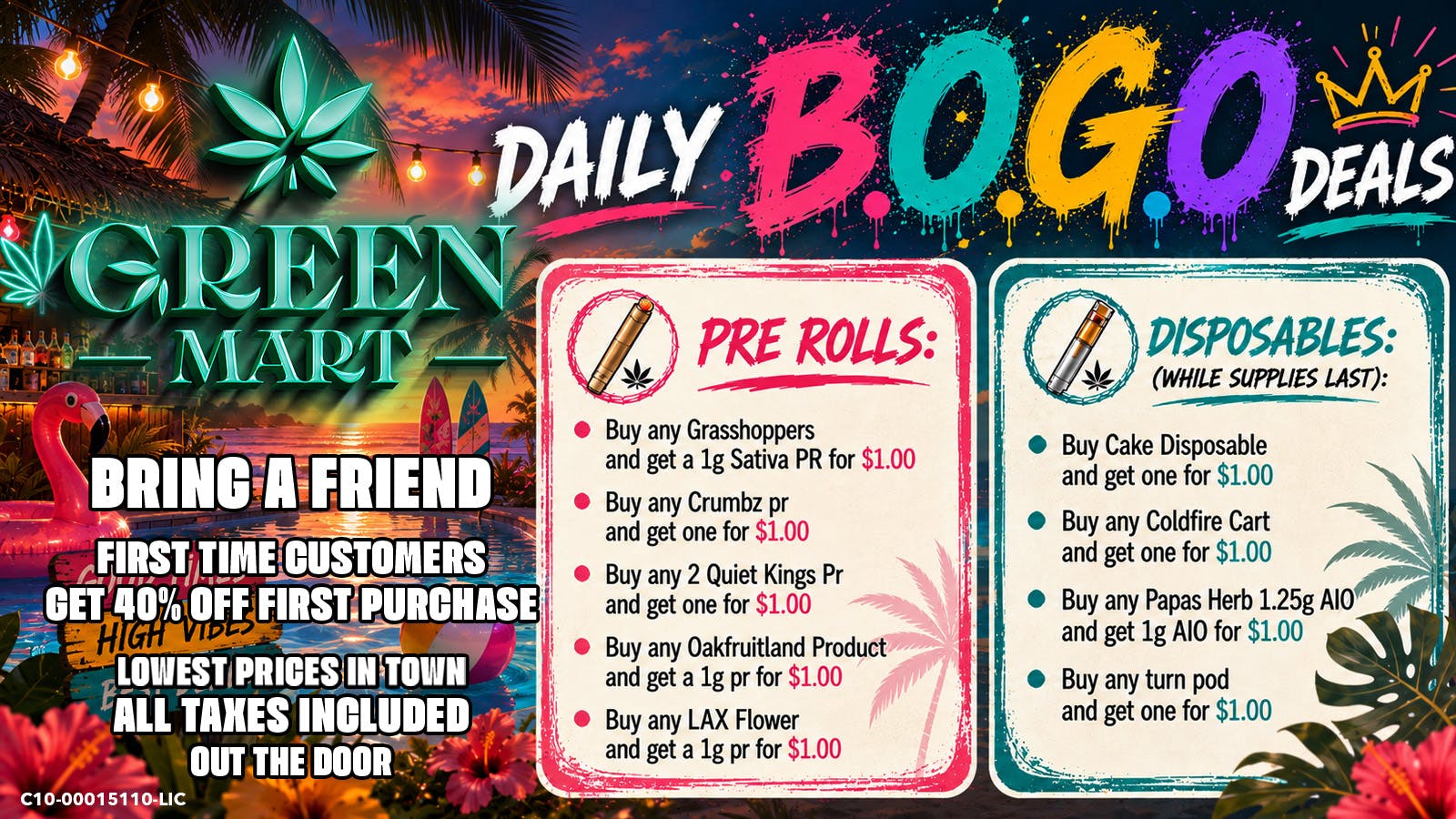 Green Mart Daily BOGO Deals On Pre Rolls and Disposables