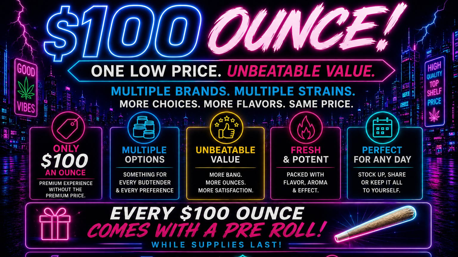 Electric City Cannabis Co $100 Ounce and a Pre Roll