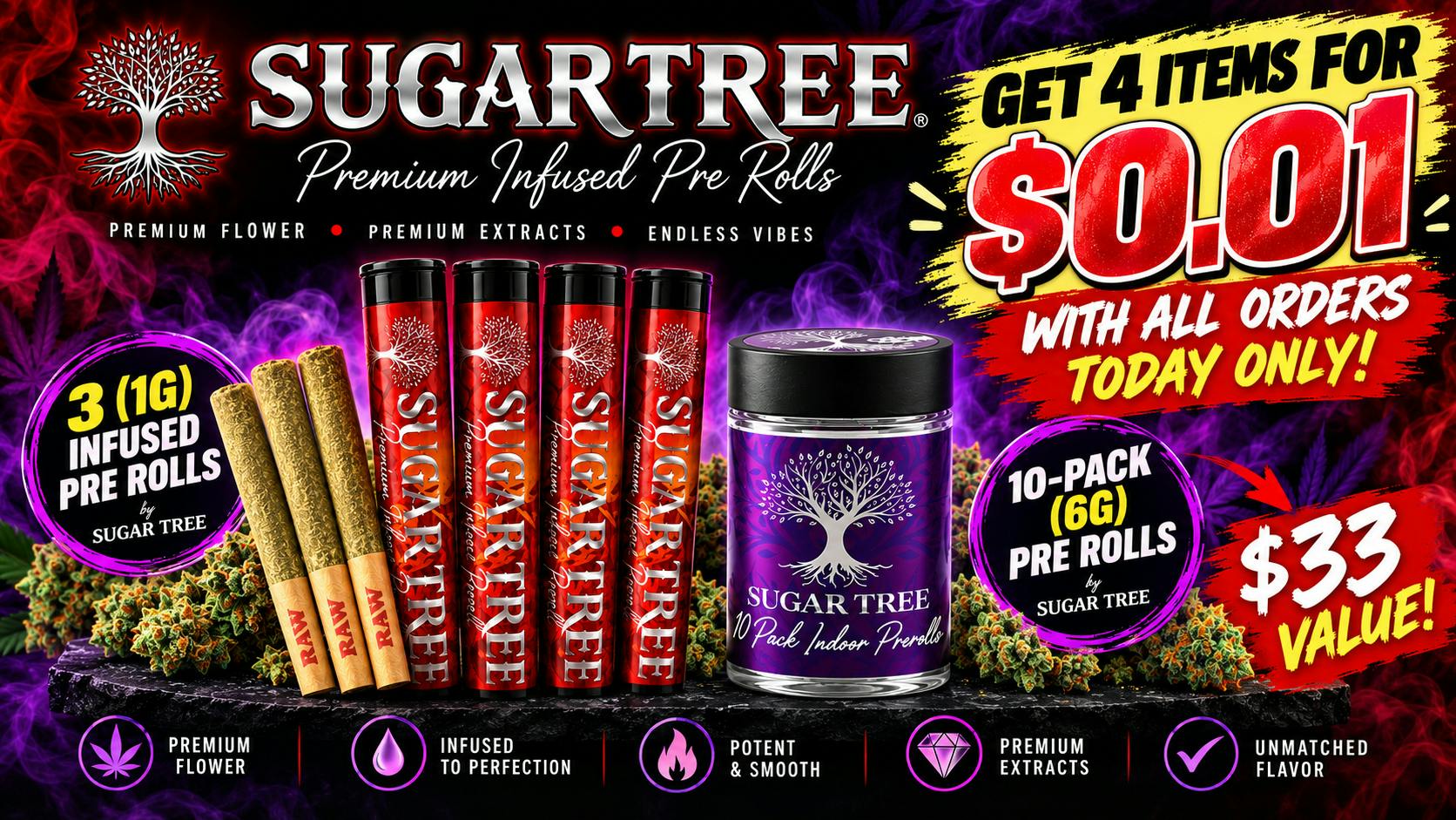 Norcal Medicine Man $.01 (6g)10Pack PREROLLS & (3) 1g INFUSED PREROLLS