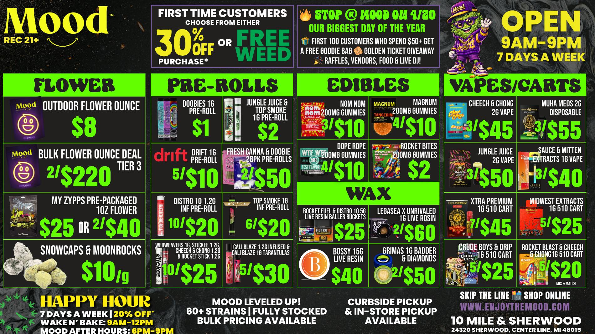 Mood Provisioning Center - Center Line 4/20 @ Mood: Goodie Bags, Golden Ticket, Deals!🔥