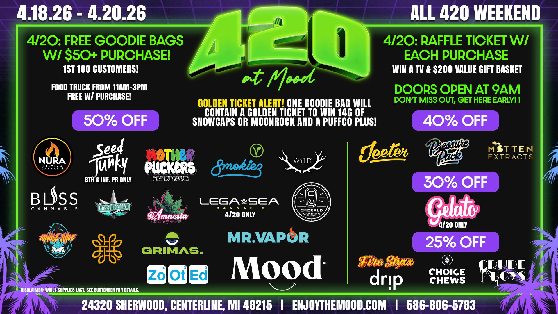 Mood Provisioning Center - Center Line 4/20 at Mood 🔥 Goodie bags, raffles, & free food!