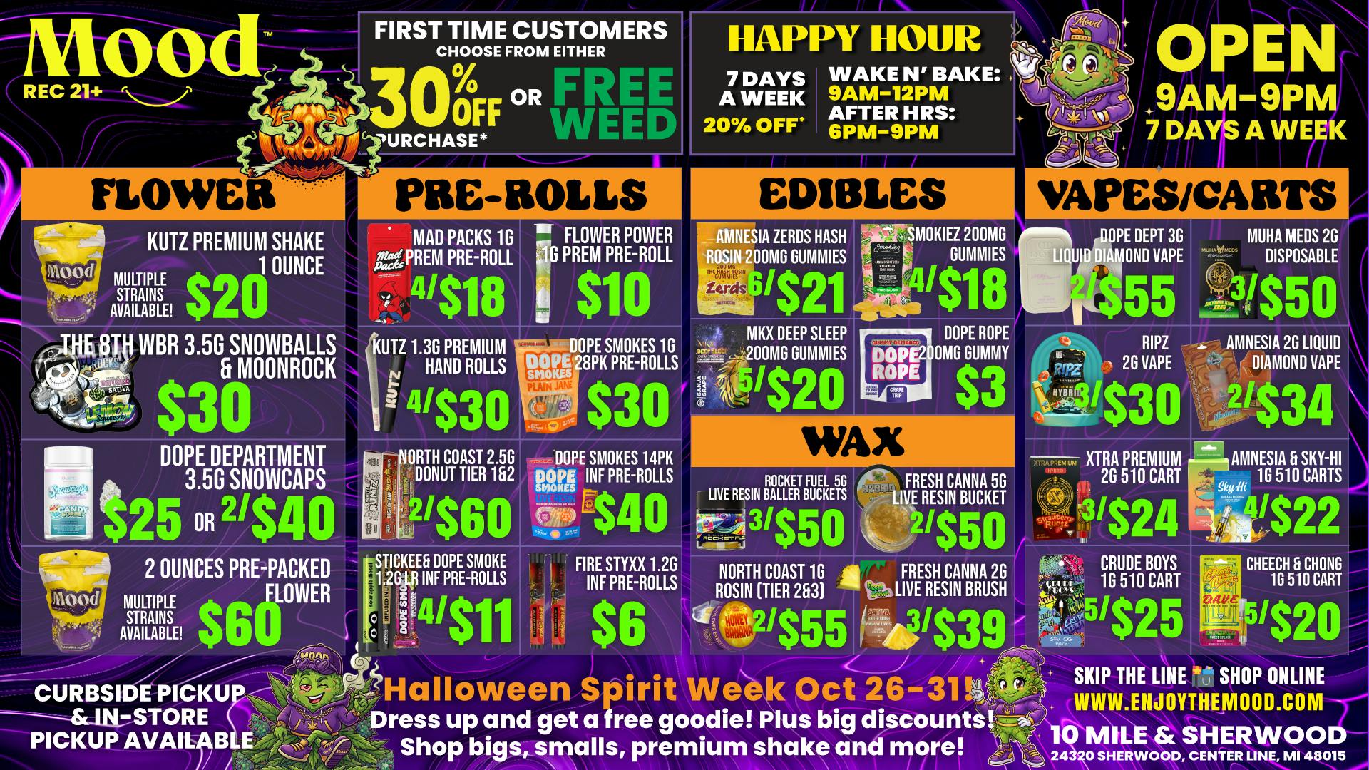 Mood Provisioning Center - Center Line Fresh Flower Drop & Spooky Deals @ Mood!
