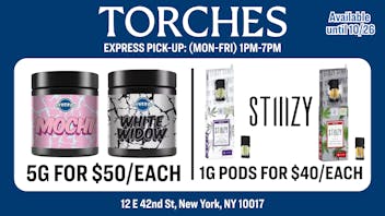 Torches NYC Synergy 5g for $50 | STIIIZY 1g Pods for $40