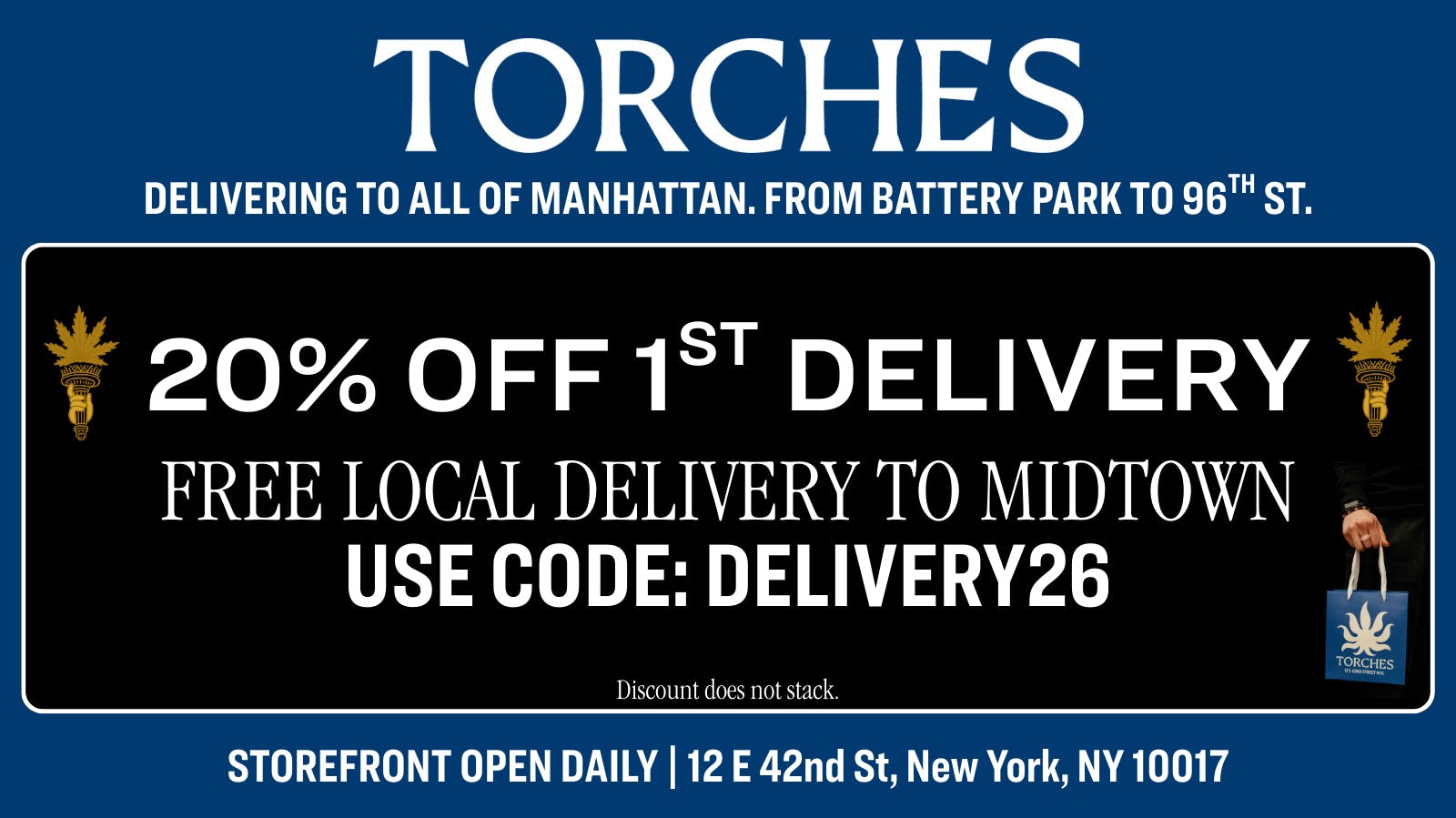 Torches NYC 20% Off Your 1st Delivery 🚚