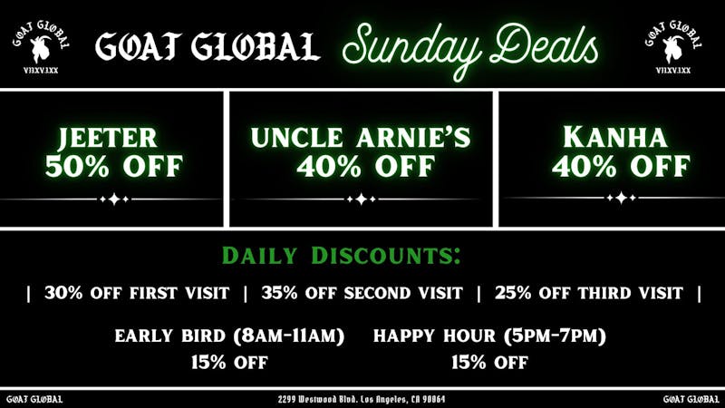 Goat Global Delivery - Santa Monica 30% OFF ALL FIRST TIME ORDERS