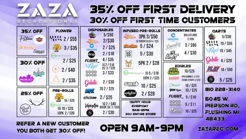 Zaza Recreational 35% OFF YOUR 1ST DELIVERY! UP TO 50%+ OFF ITEMS!