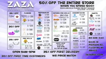 Zaza Recreational 50% OFF ORDERS $100+! *excludes select items