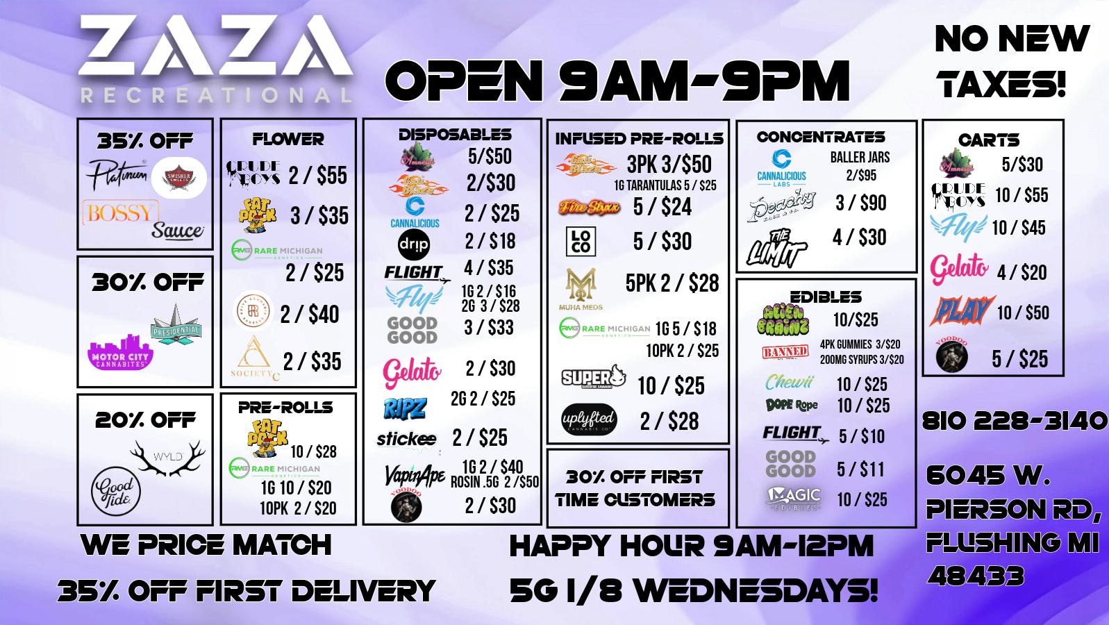 Zaza Recreational WE PRICE MATCH, LOWEST PRICES IN STATE!