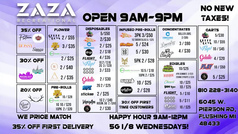 Zaza Recreational WE PRICE MATCH, LOWEST PRICES IN STATE!