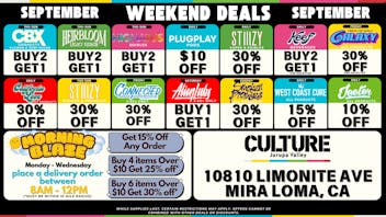 Culture Cannabis Club Marijuana and Weed Dispensary - Jurupa Valley SEPT WEEKEND DEALS