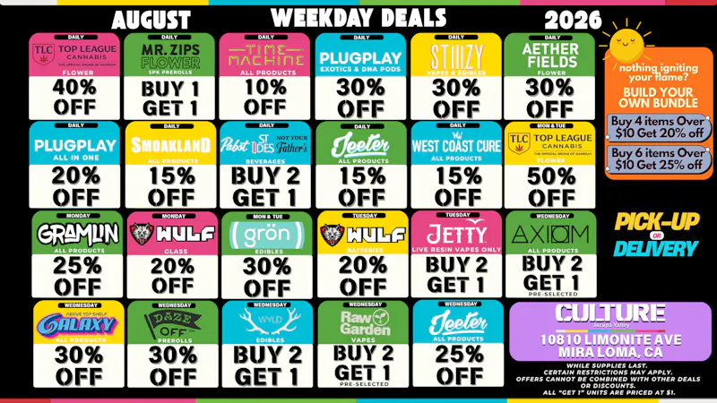 Culture Cannabis Club Marijuana and Weed Delivery - Ontario / Montclair 🔥30% OFF FIRST TIME CUSTOMERS🔥