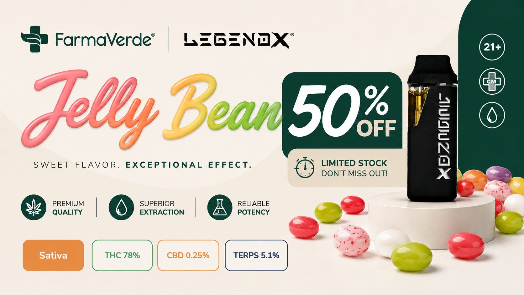 FarmaVerde - Bayamon LegendX Jelly Bean 1G Vape Pod | 50% OFF Limited D