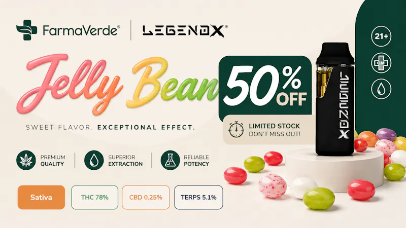 FarmaVerde - Vega Baja LegendX Jelly Bean 1G Vape Pod | 50% OFF Limited D