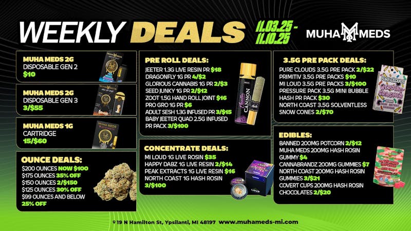 Muha Meds Ypsilanti - Recreational WEEKLY DEALS! 11/3/25