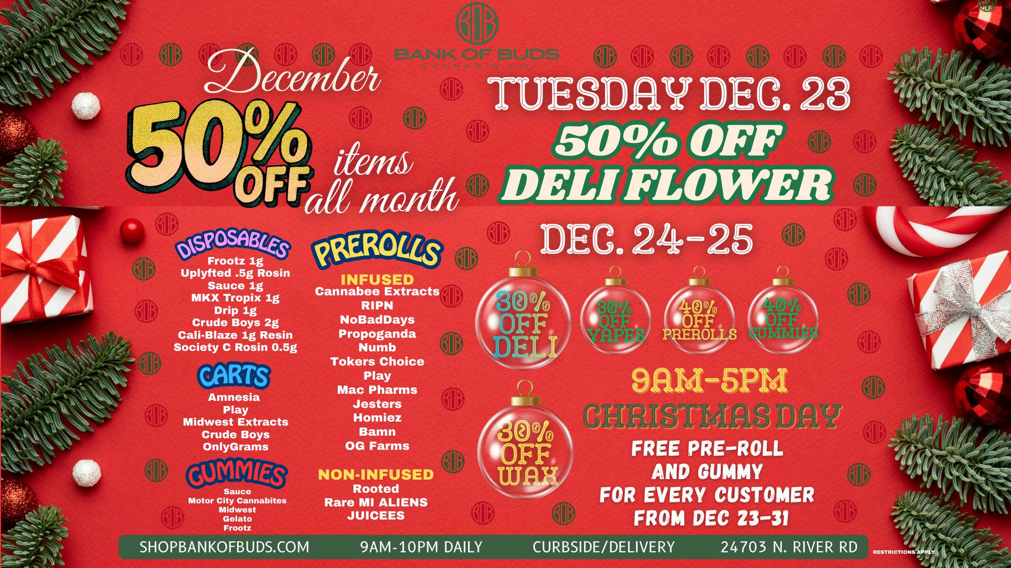 Bank of Buds Cannabis Co - NOW OPEN 🔥12 DAYS OF CHRISTMAS 50% OFF DAILY BRANDS🔥