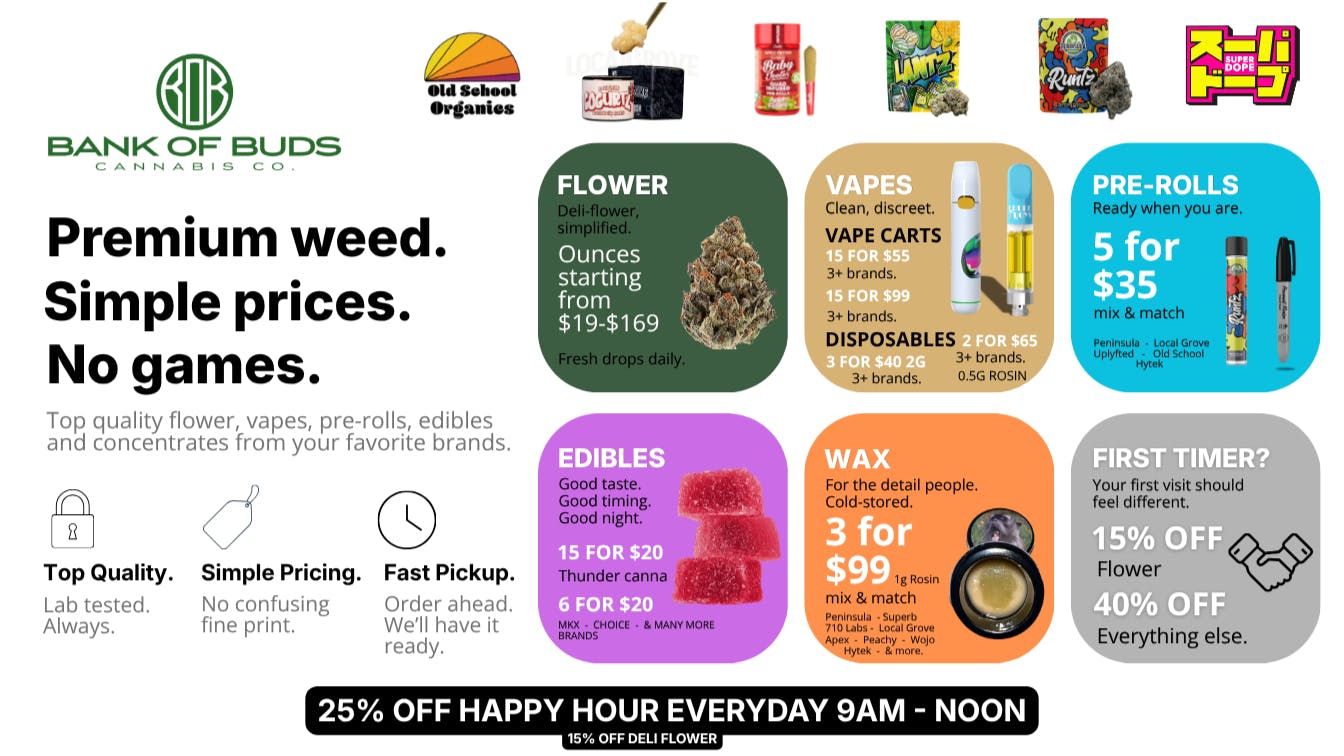 Bank of Buds Cannabis Co - NOW OPEN Premium weed. Simple prices. No games.