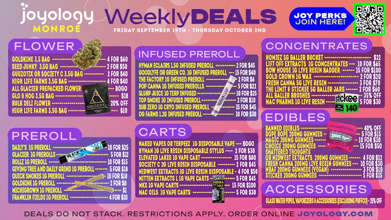 Joyology of Monroe 🔥 Joyology Monroe Weekly Savings! 🌿💨