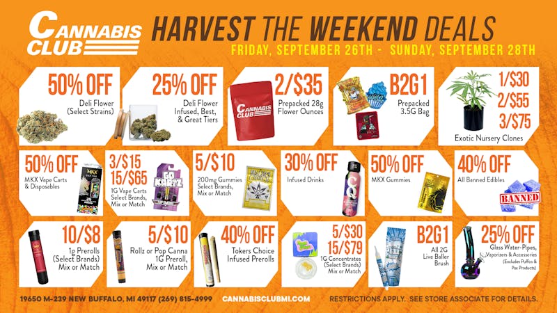 Cannabis Club - New Buffalo 🌿 Harvest the Weekend Deals at Cannabis Club! 🍁