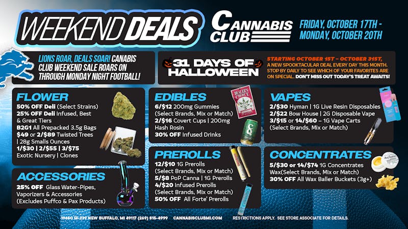 Cannabis Club - New Buffalo 🏈 LIONS ROAR, DEALS SOAR — WEEKEND SAVINGS AHEAD!