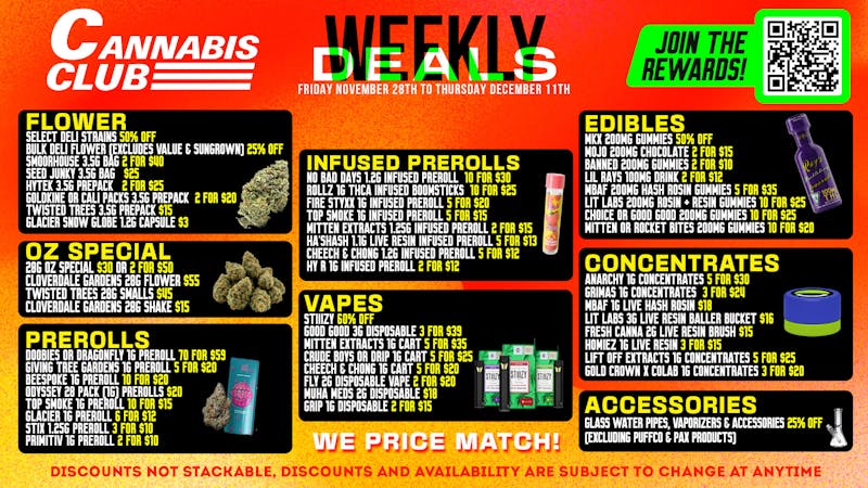 Cannabis Club - New Buffalo Cannabis Club Weekly Deals Nov 28 to Dec 11 🔥🛍️