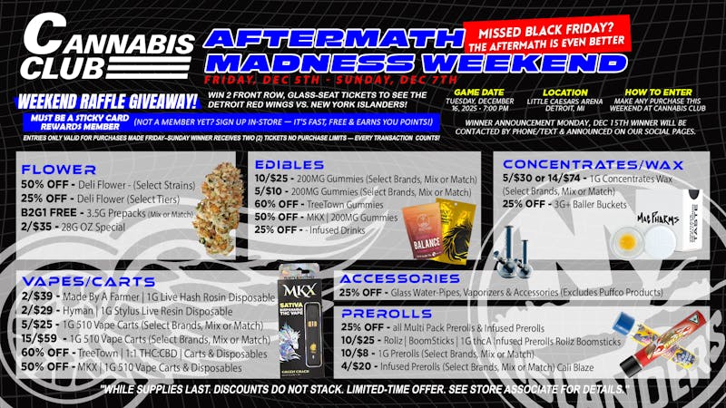 Cannabis Club - New Buffalo AFTERMATH MADNESS WEEKEND DEALS + HUGE GIVEAWAY!