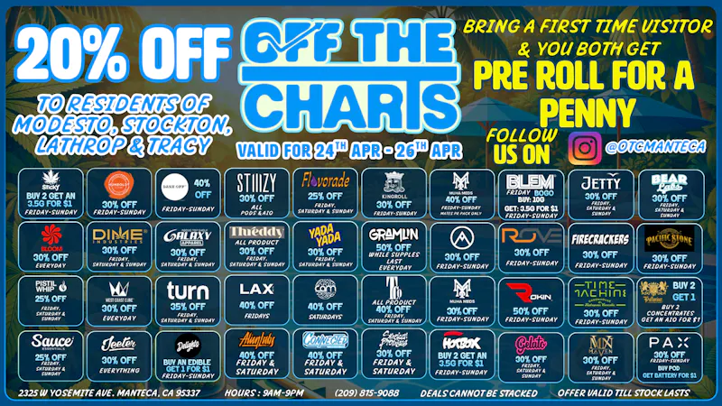 Off the Charts - Manteca Puff & Chill with ready to roll deals! 😮‍💨