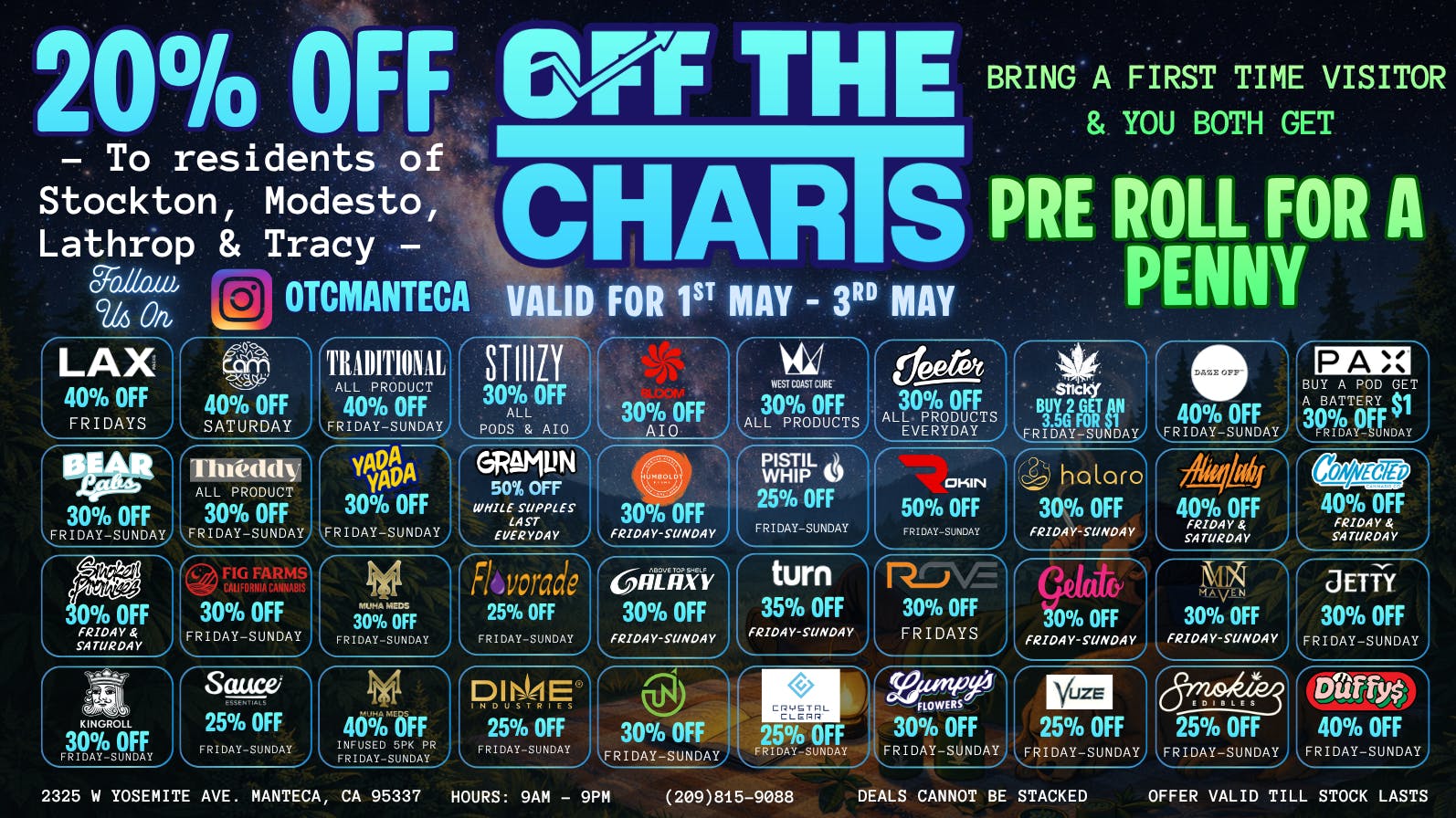 Off the Charts - Manteca Weekend LIFT-OFF deals! 🚀